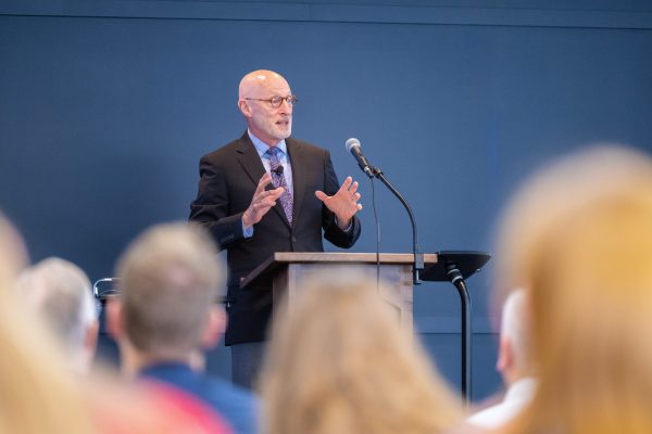David Strope, Interim National Representative for GARBC, speaks in Seminary Chapel, Bob Jones Seminary, Bob Jones University, Greenville, SC, March 1, 2023 (Derek Eckenroth)