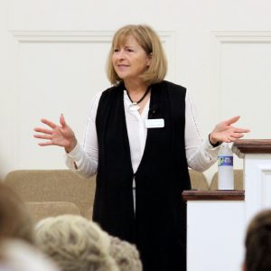 Author Jeannie Vogel speaking at one of two locations for the 2023 Northeast Fellowship's Renew Women's Conference, which featured authors.